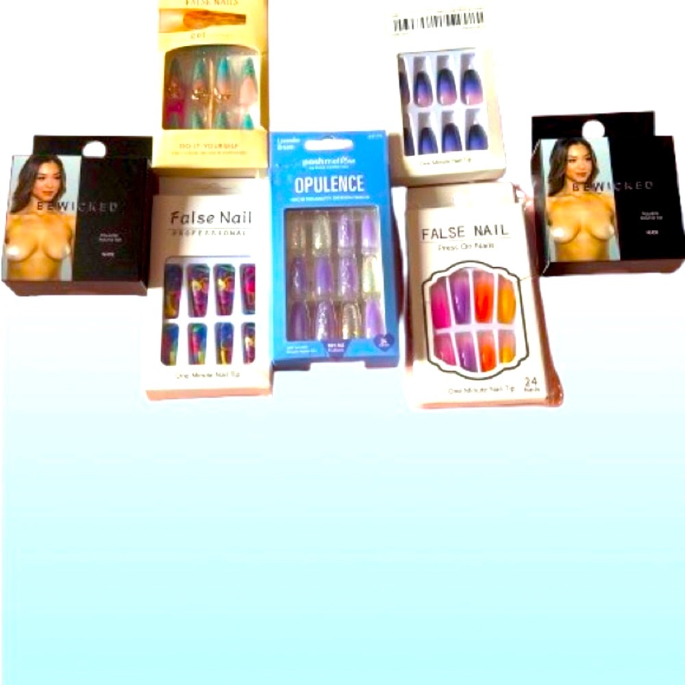 3 for $15 purple and Gold Press-On Nail with Elegant Designs and nipple covers